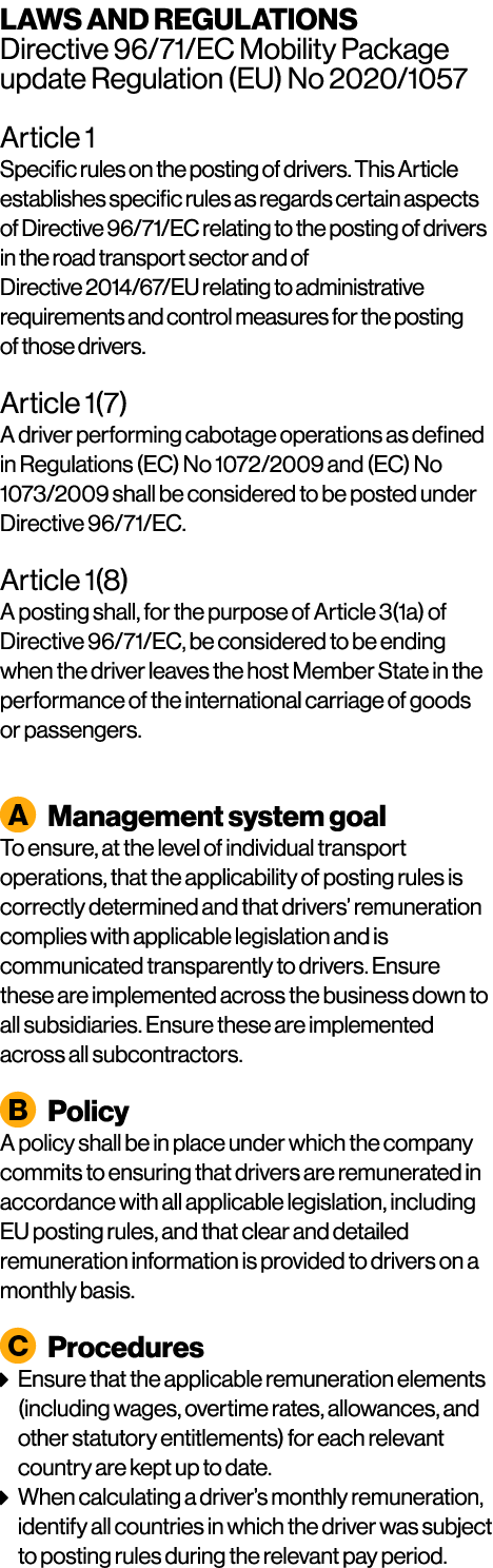 LAWS AND REGULATIONS Directive 96/71/EC Mobility Package update Regulation (EU) No 2020/1057 Article 1 Specific rules...
